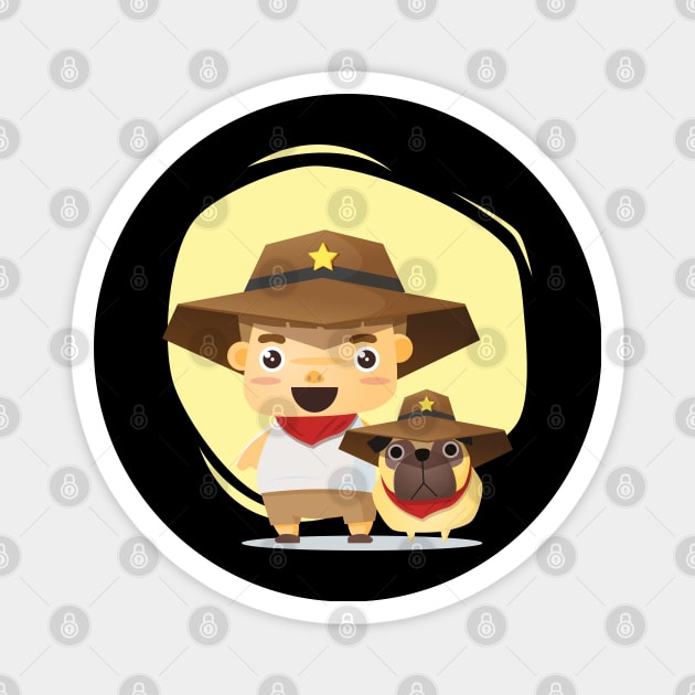 Boy and Dog in Sheriff Costume Magnet by MonkeyBusiness